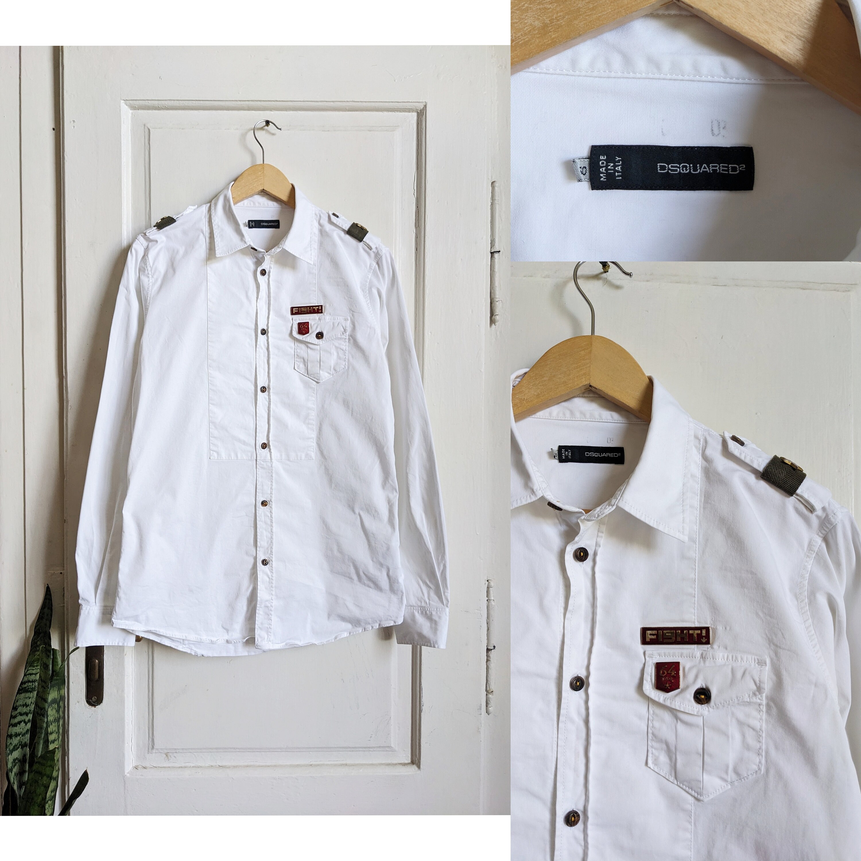 Wit Dsquared2 overhemd met metalen badges button down Etsy Nederland