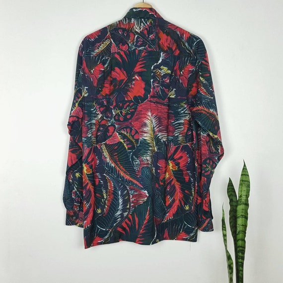 Vintage Multicolor Shirt Flowers Tropic Art 90s V… - image 3