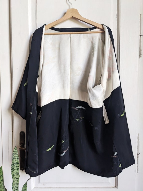 Handmade Haori Kimono Silk Black Pattern Japanese… - image 4