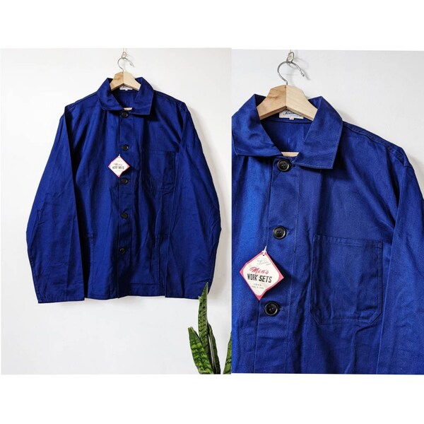 Vintage French Work Jacket Indigo Friendship Chore Sanfor 70s Retro Moleskin