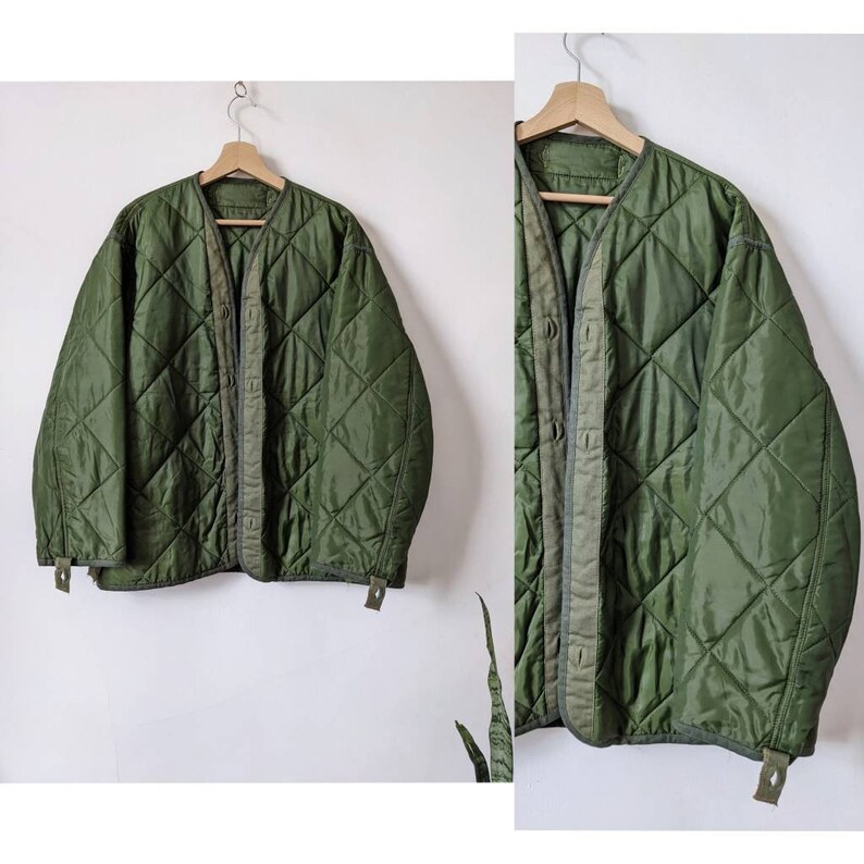 Vintage Army Liner Quilted Jacket Green Etsy