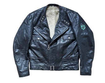 Vintage Harro Leather Motorcycle Jacket Made in Germany Black Biker Jacket with Faux Fur Lining 80s Rocker Cafe Racer