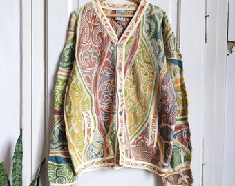 3D Jacquard Cardigan | Multicolor Australian Knit | Purely Australian | Size L