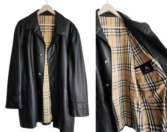 Vintage Burberry Soft Leather Black Jacket Nova Check Lining - Etsy