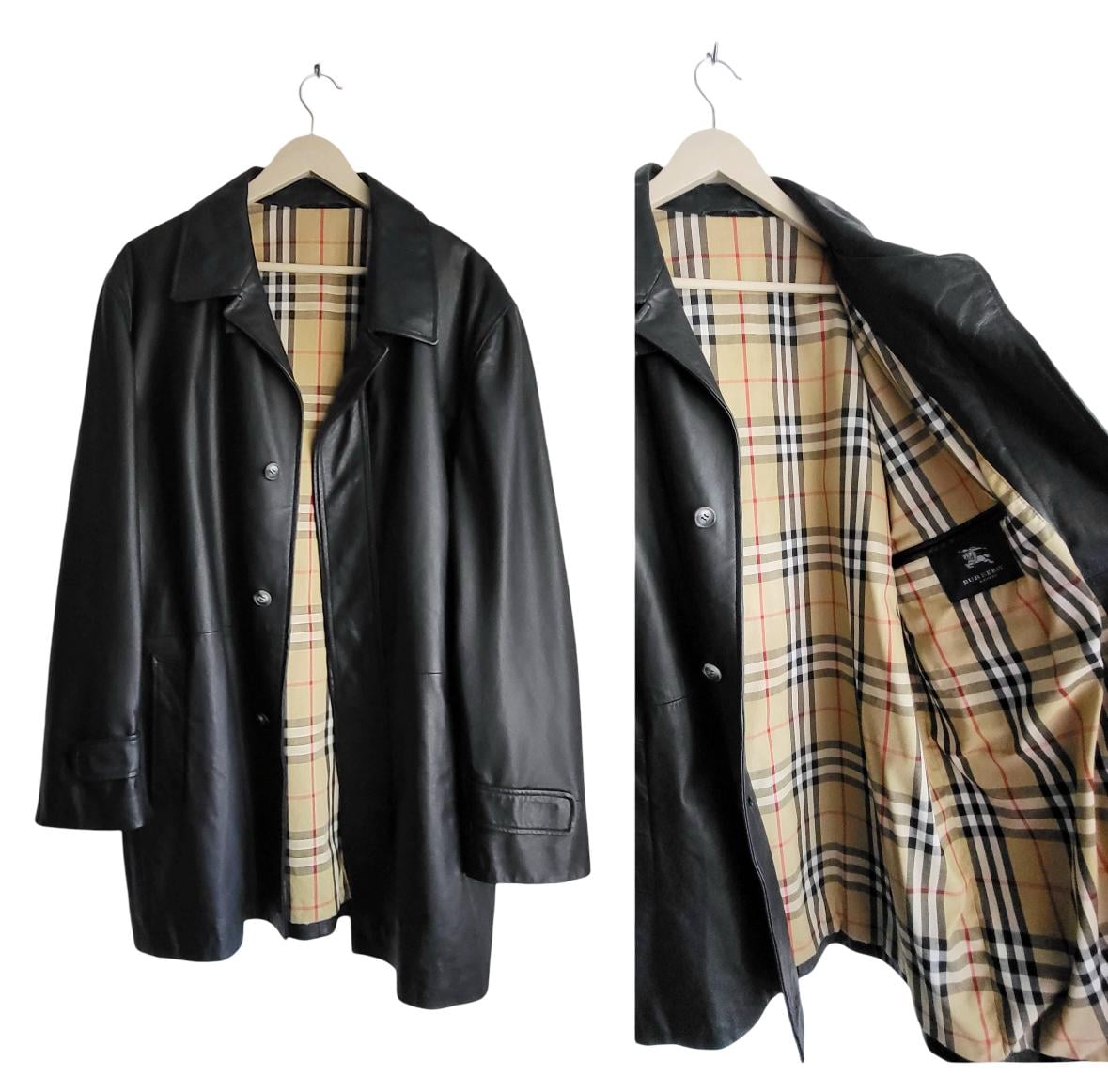 Vintage Burberry Soft Leather Black Jacket Nova Check Lining - Etsy