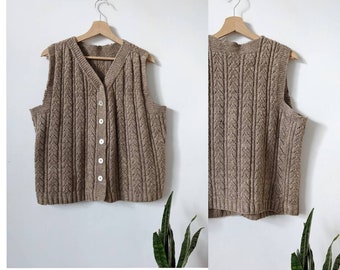 Vintage Wool Handknit Vest 80s Handmade