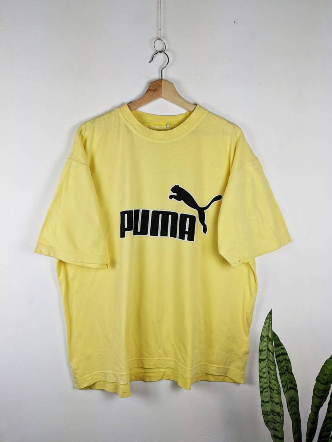 Vintage Puma T-shirt Embroidered Big Logo Yellow 90s - Etsy