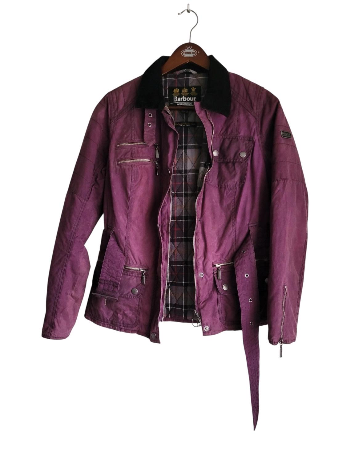 Barbour International Wax Jacket Womens Purple Belted Biker Jacket