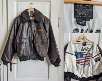vintage G-1 A2 leather flight jacket 羊革 Vtg 80's Airborne Brown US MILITARY USAF A2 Flight Jacket