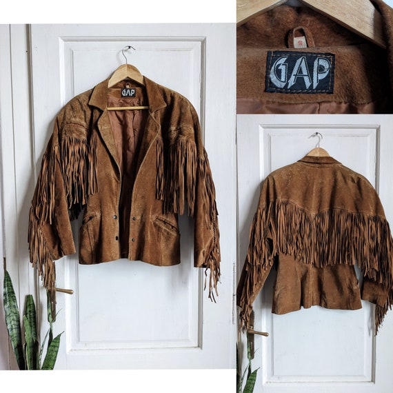 Vintage GAP Suede Fringe Jacket Women / Brown Cropped Western Boho