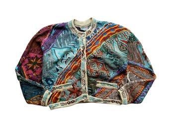 Vintage Coogi Multicolor Knit Cardigan | Chunky Textured 90s Sweater