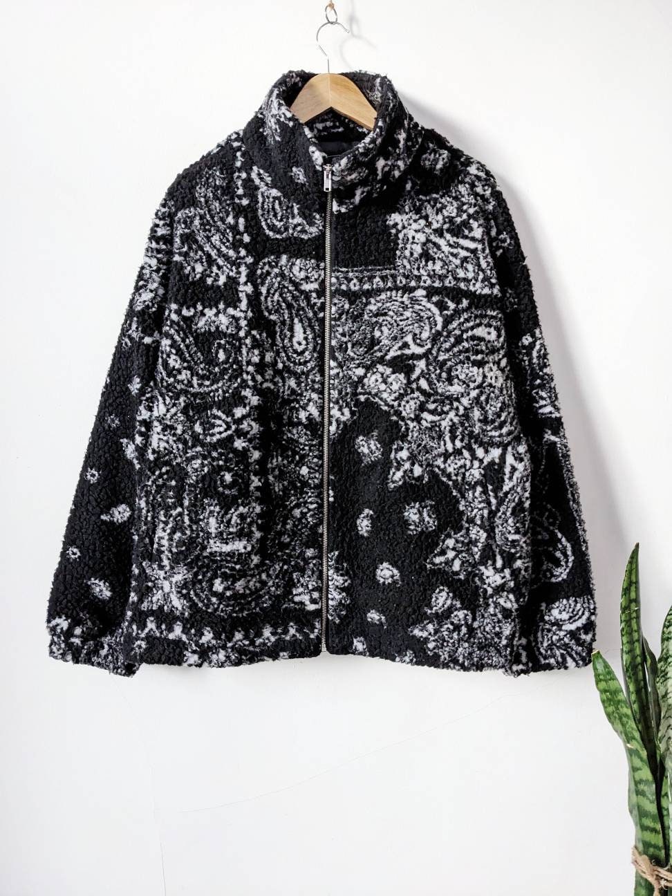 DAZY Patchwork Print Drop Shoulder Zip Up Hooded Denim Jacket