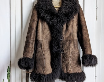 Vintage Suede Shearling Coat Brown Winter Jacket Fredrikson Scandinavian