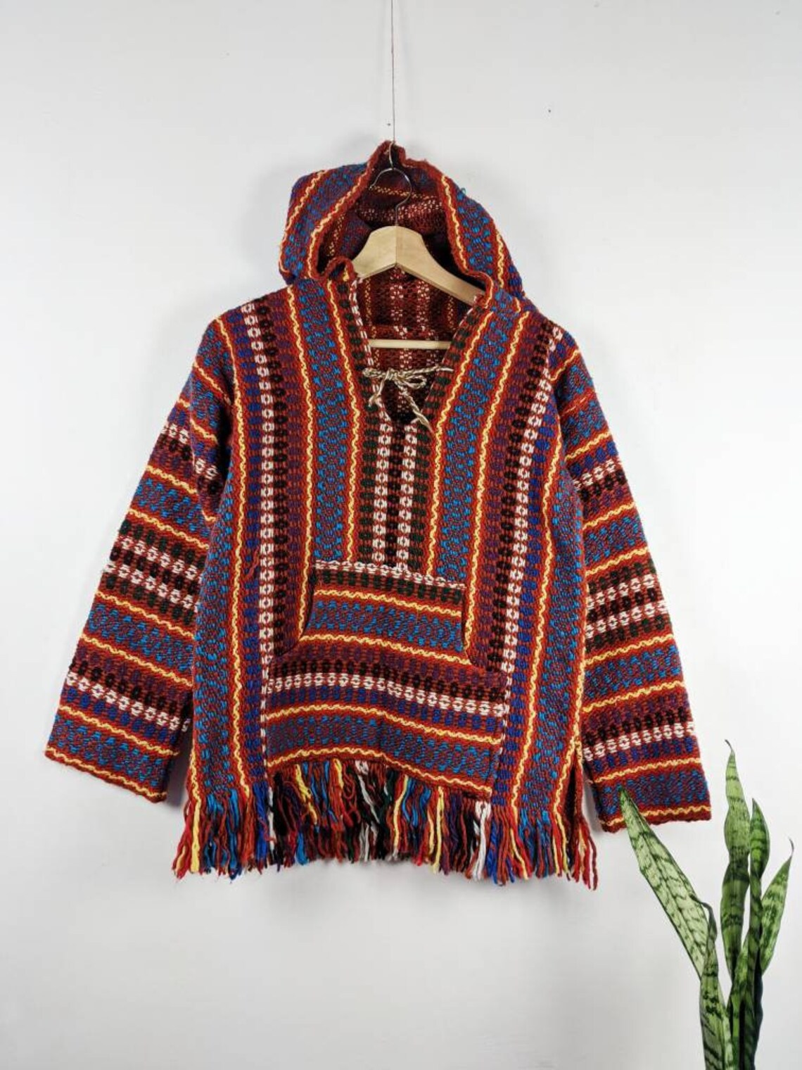 Vintage Mexican Blanket Hoodie Poncho Beach Youth Aztec Etsy