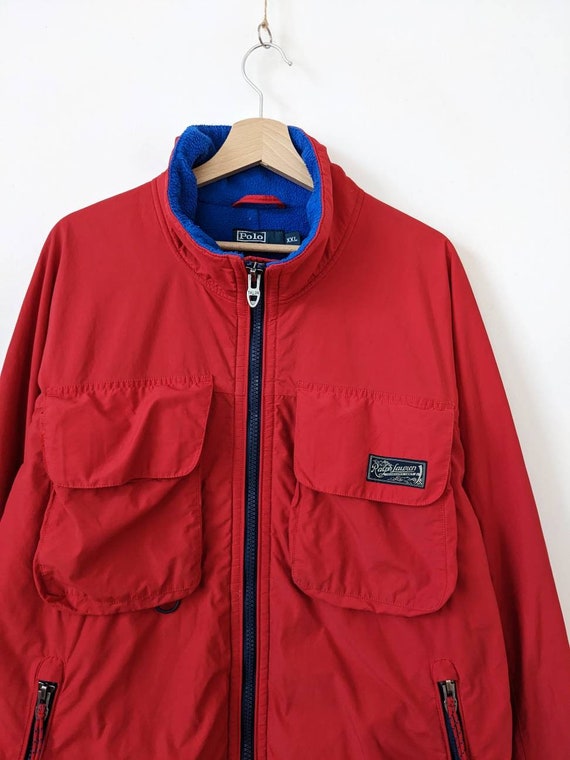 Vintage Polo Ralph Lauren Red Nylon Bomber Jacket, 90s Fleece
