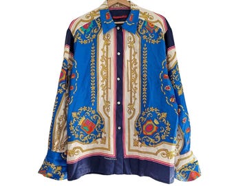 Vintage Massimo Rebecchi Silk Blouse: Baroque Print, Italian Designer Shirt