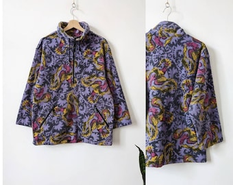 Vintage Fleece Jacket  Antique Graphic Half Zip Purple