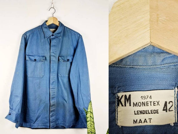Vintage 70s Blue French Jacket Monetex Lendelede … - image 1