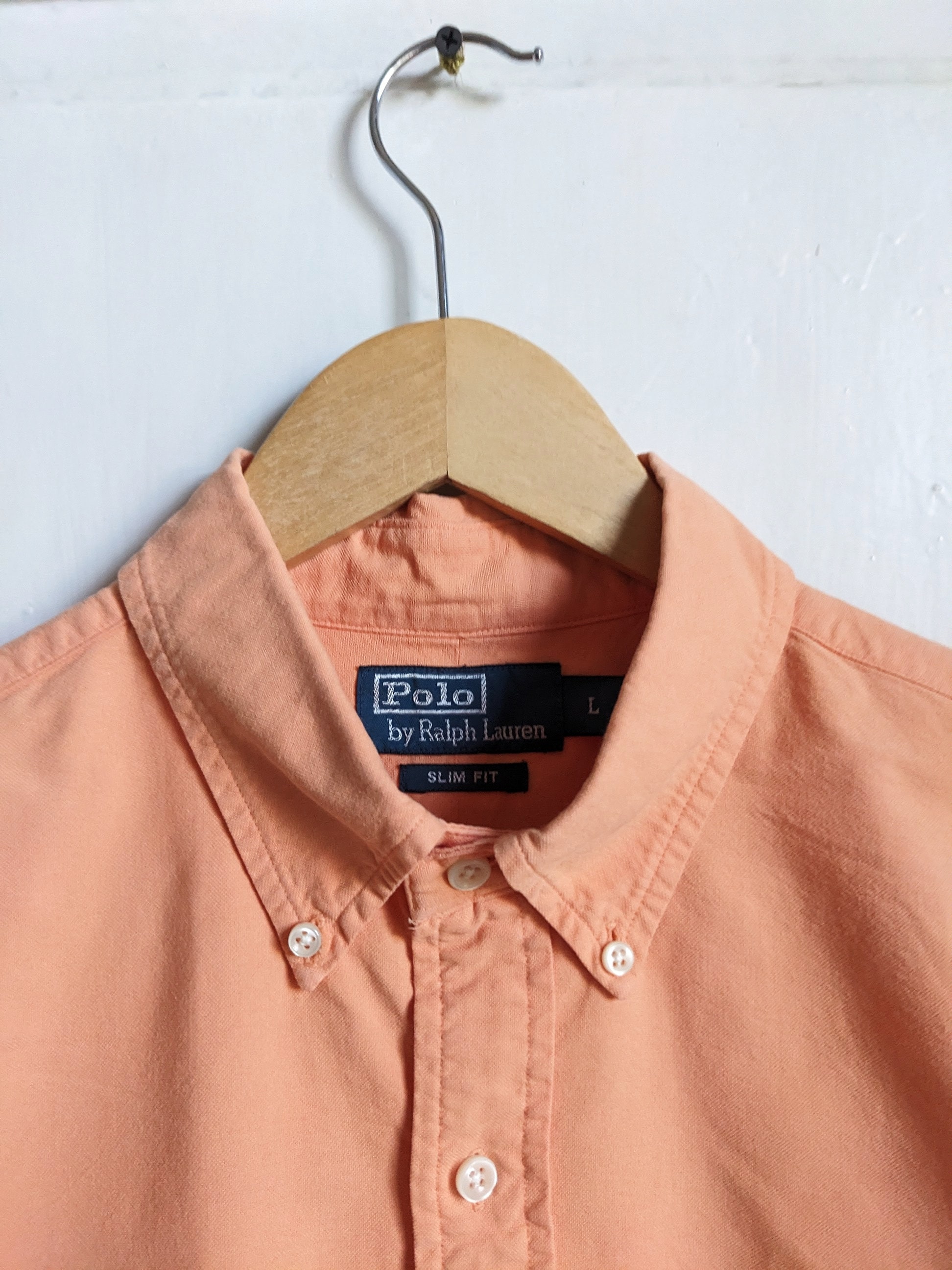 Vintage Polo Ralph Lauren Oxford Shirt | 90s Peach Slim Fit Large