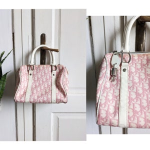 Vintage Christian Dior Trotter Hand Boston Bag Canvas Leather Pink