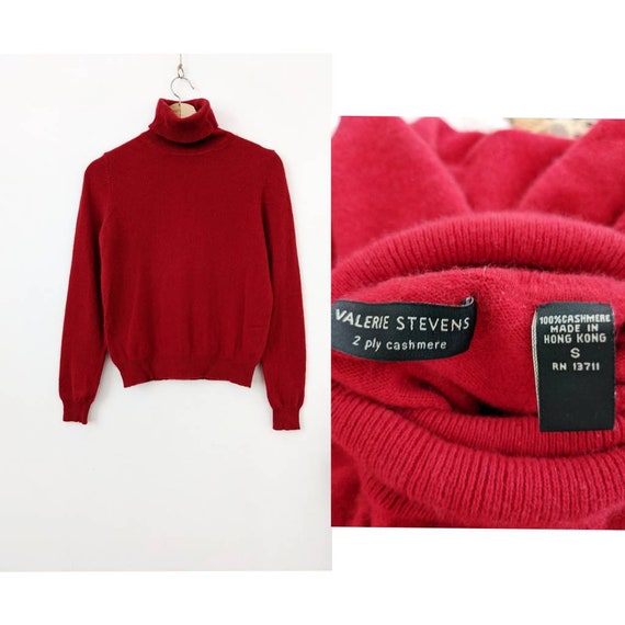 Red Cashmere Sweater Trutle Neck Valerie Stevens 2 Pl… - Gem