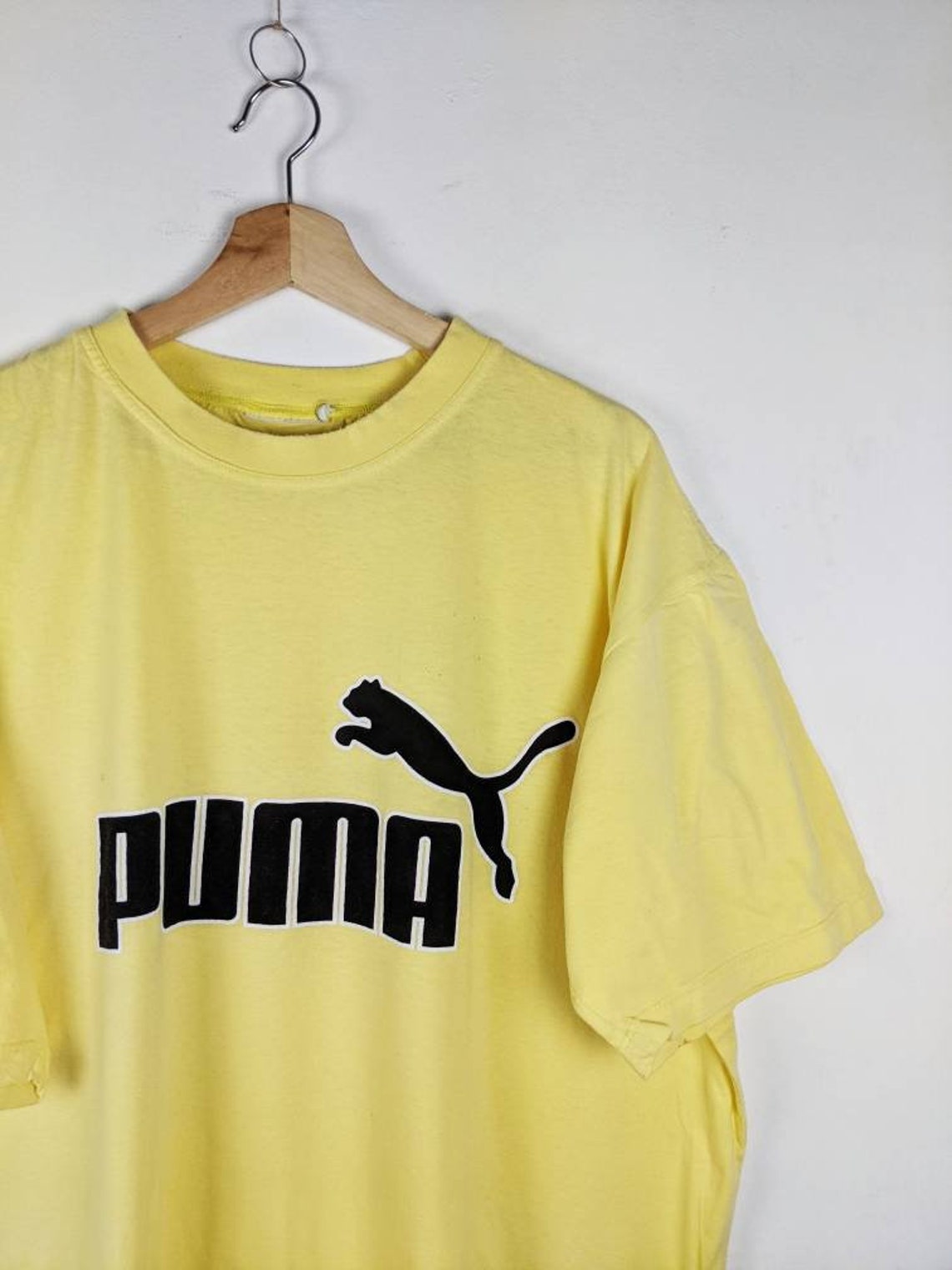 Vintage Puma T-shirt Embroidered Big Logo Yellow 90s - Etsy
