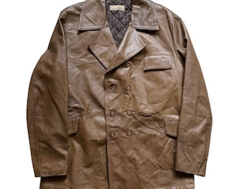 1940s Vintage Swedish Army Leather Motorcycle Jacket Sheepskin