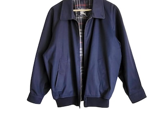 Burberry Vintage Dark Green Wool Harrington Jacket, 90s Men's Wool