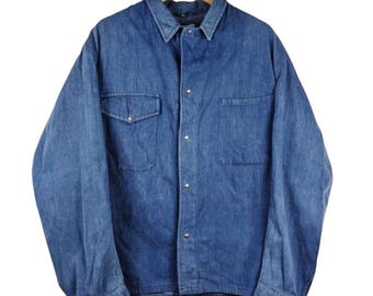 Vintage 70s French Chore Coat, Indigo Blue Denim Work Jacket, Men’s Workwear