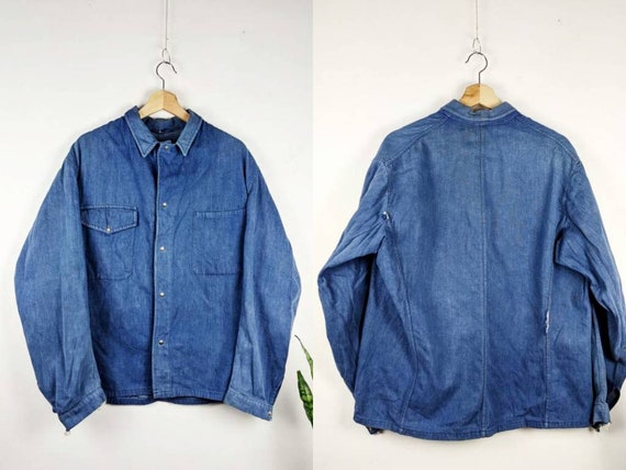 Vintage French Work Chore Jacket Sanfor Blue Retr… - image 1