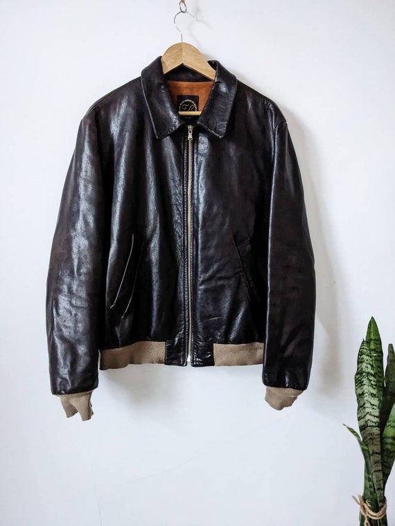 Vintage Italian Leather Jacket Brown 90s Classic Zip Jacket - Etsy