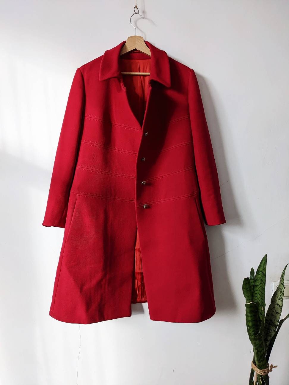Vintage 80s Red Wool Coat Womens Tailored Classic Button Front - Etsy