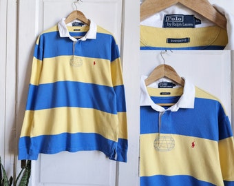 Vintage Polo Ralph Lauren Rugby Shirt Striped Blue Yellow