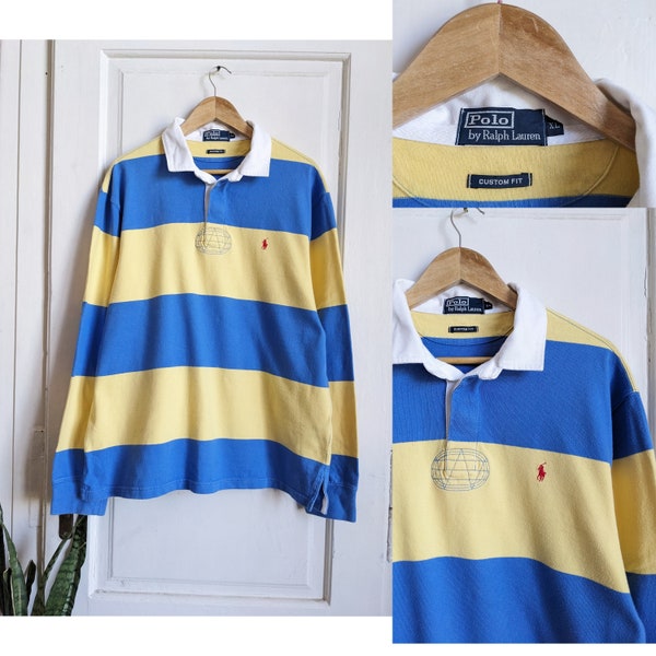 Vintage Polo Ralph Lauren Rugby Shirt Striped Blue Yellow