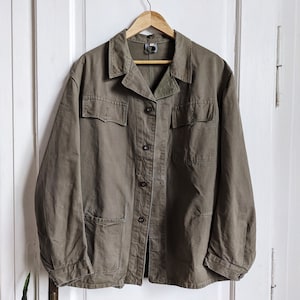 Vintage 1950s Green Cotton Work Jacket – Zip Front Chore Coat