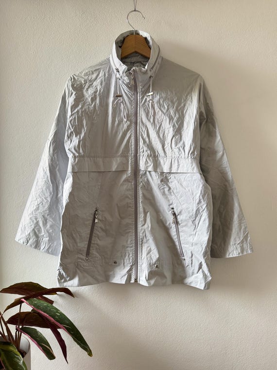 Vintage Silver Nylon Windbreaker Jacket Designer … - image 10