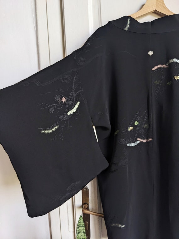 Handmade Haori Kimono Silk Black Pattern Japanese… - image 6