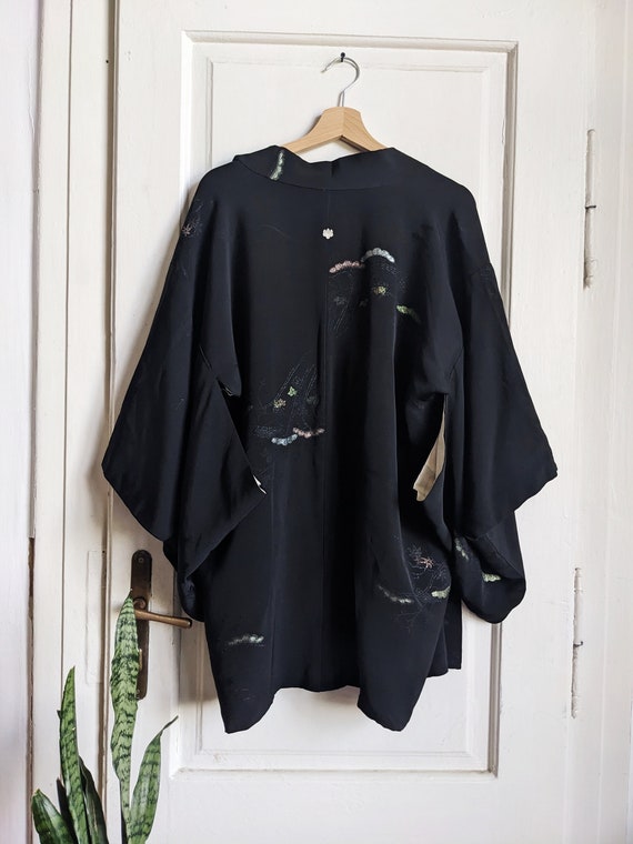 Handmade Haori Kimono Silk Black Pattern Japanese… - image 5