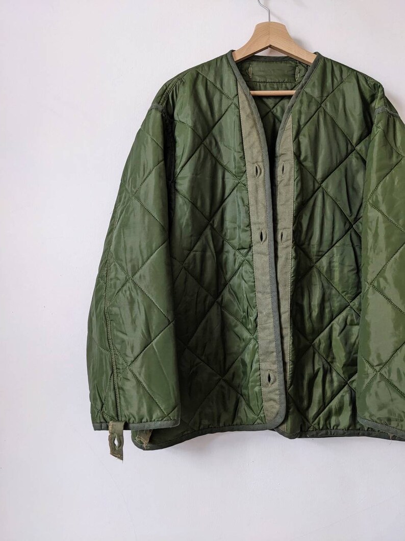 Vintage Army Liner Quilted Jacket Green Etsy