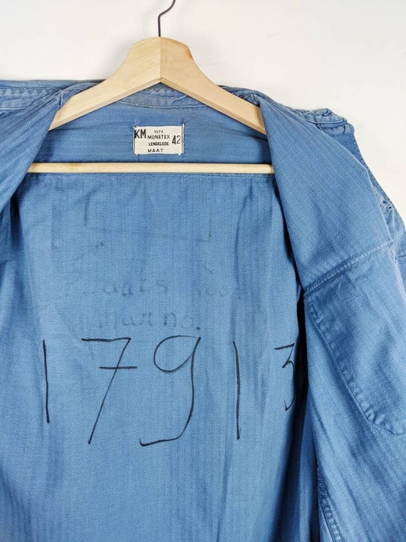 Vintage 70s Blue French Jacket Monetex Lendelede … - image 9