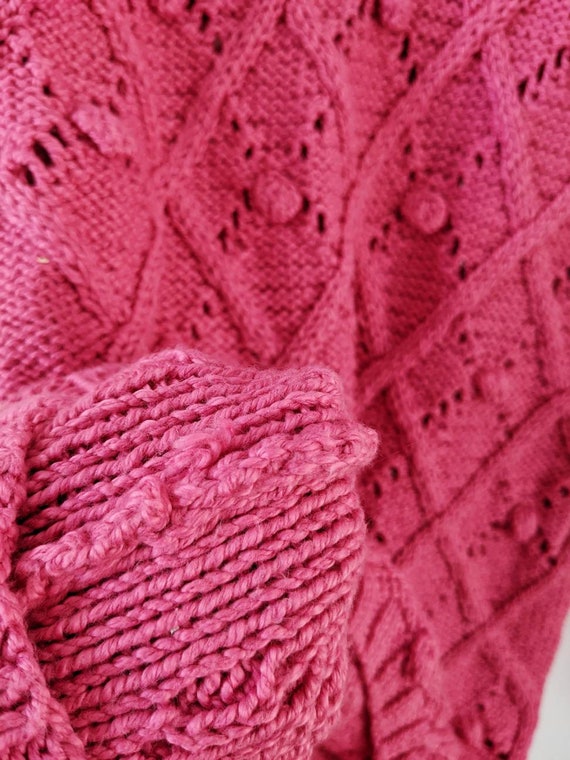 Pink Handknitted Sweater Openwork Handmade Vintage - image 3