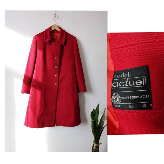 Vintage 80s Red Wool Coat Womens Tailored Classic Button Vintage 80s Red Wool Coat Womens Tailored Classic Button