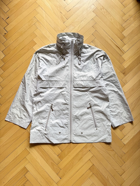 Vintage Silver Nylon Windbreaker Jacket Designer … - image 1