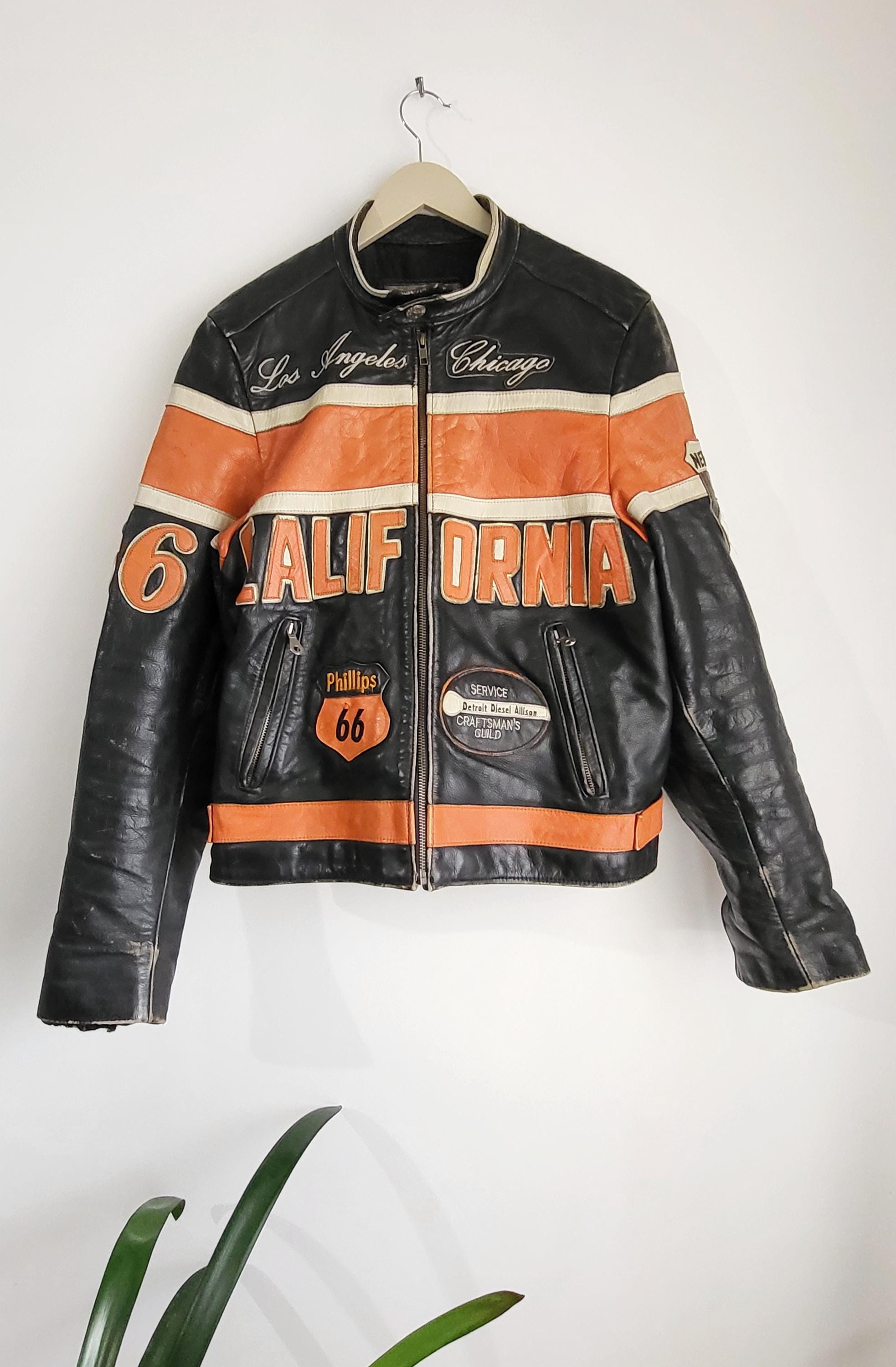 Vintage Bike Leather Jacket California Route 66 Tout Terrain - Etsy