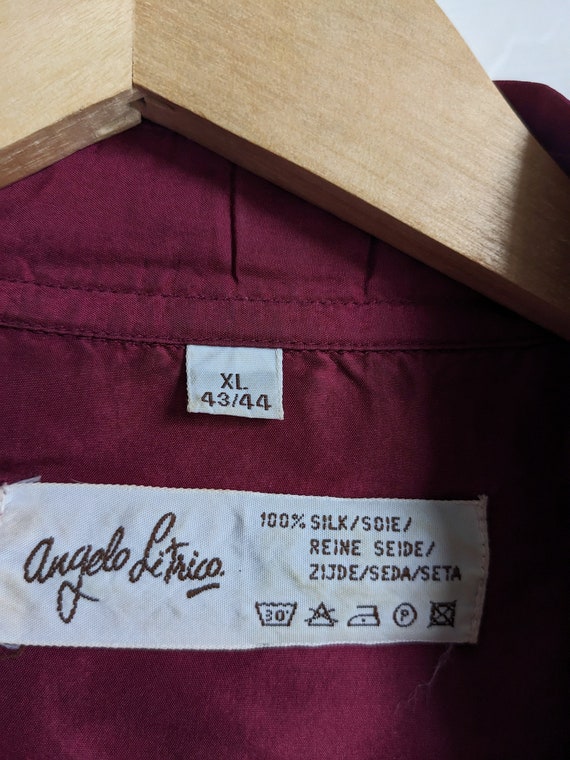 Vintage Silk Shirt Button Down Burgundy Blouse L - image 5