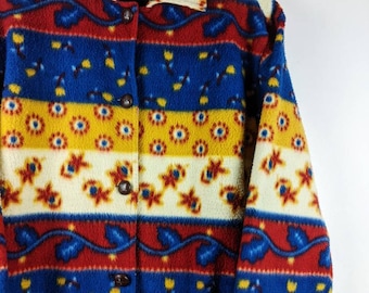 Vintage Fleece Jacke Himbeer Multicolor Blumen