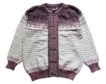 Vintage Dale of Norway Wool Cardigan: Pink Plum Fair Isle Knit Sweater