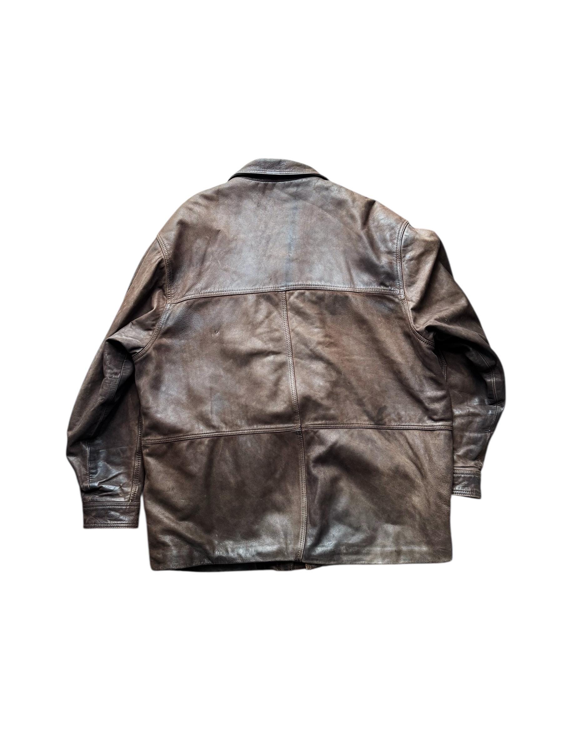 Vintage Brown Leather Fireman Jacket | Mens XL Toggle Clasp