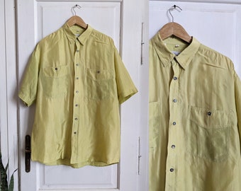 Vintage Silk Shirt Short Sleeve Yellow Blouse