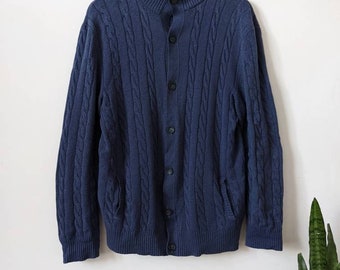 Cárdigan vintage de lana merino para hombre / Suéter de punto trenzado con botones delanteros / Idea Uomo Venezia Hecho en Italia